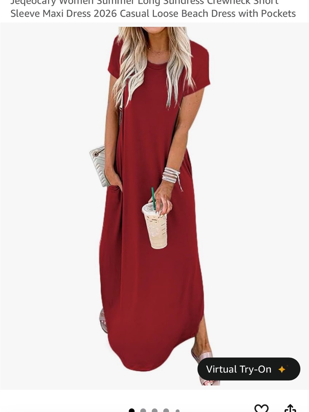 Amazon Women's Red Short-Sleeve Maxi Dress with Pockets